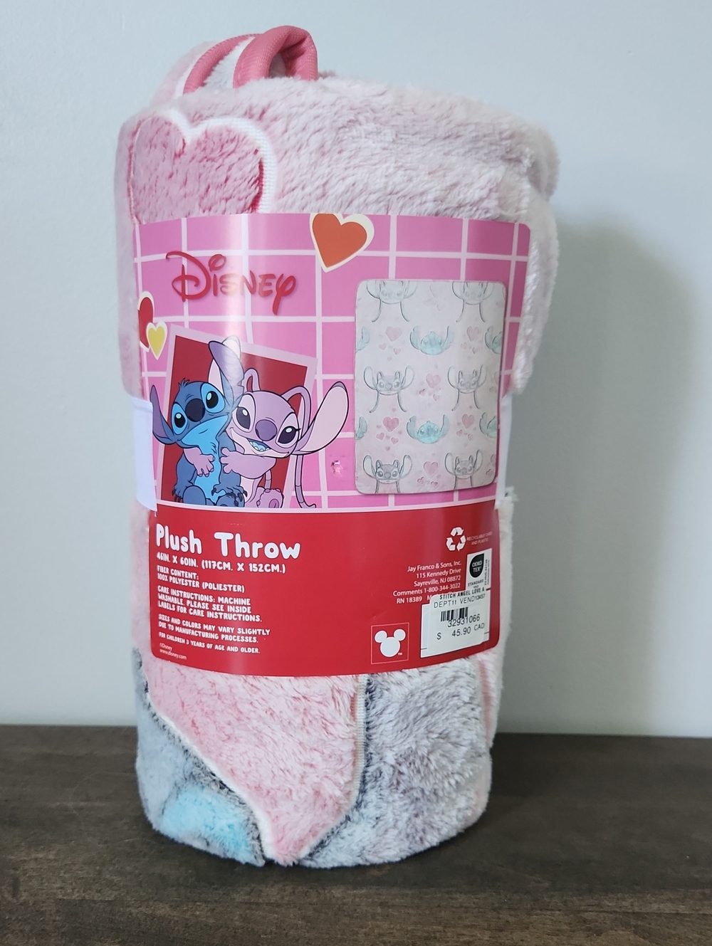 Disney Pink Plush Throw Blanket Featuring Stitch & Angel